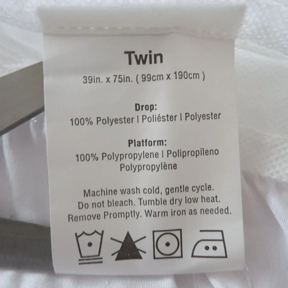 Vintage 90s Y2K White Twin Bed Skirt Eyelet Embroidery Scalloped Hem 14
